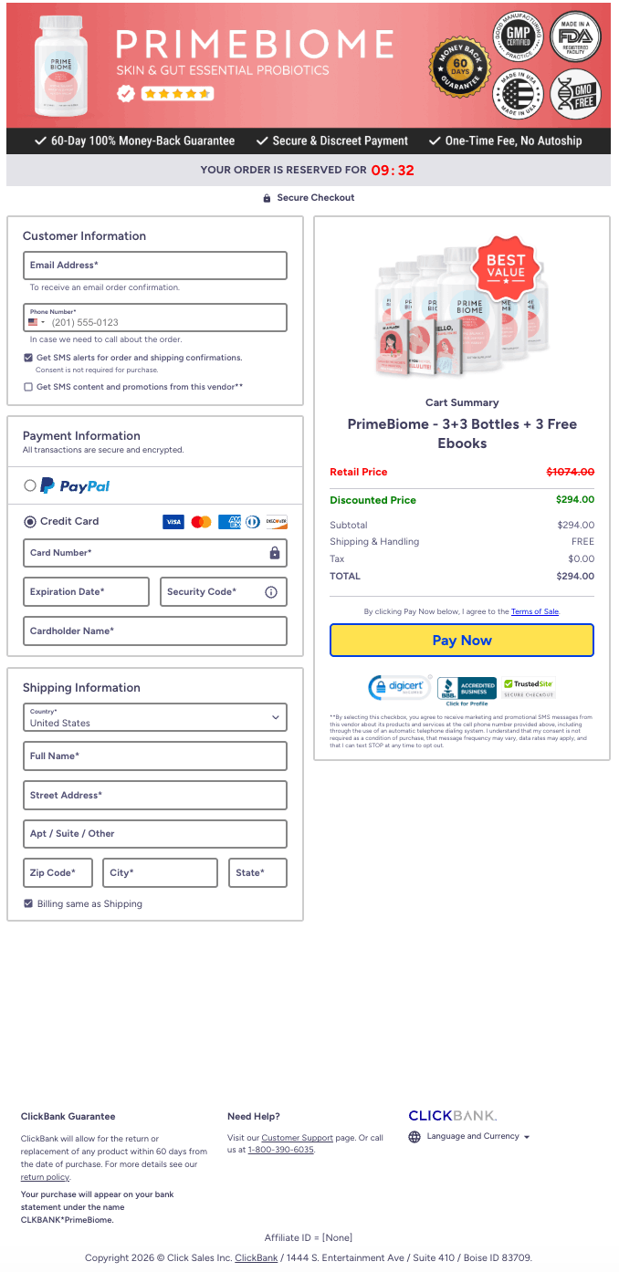 checkout form PrimeBiome